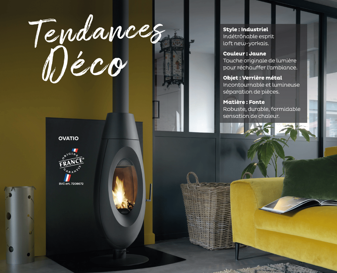 Tendances déco Invicta : poêle à bois et style industriel